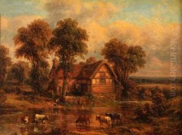 Cattle Watering Before A Cottage - view 1