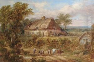 Outside The Cottage Door; Herding The Cattle Outside The Cottage by Thomas Henri Thomas