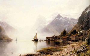 Norwegian Fjord with Snow Capped Mountains by Anders Monsen Askevold