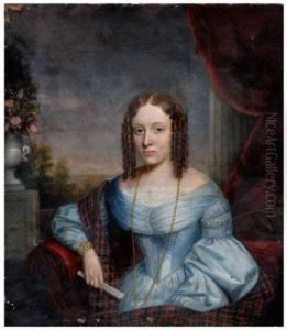 Young Lady In Blue Dress With Plaid Wrap Young Lady In Blue Dress With Plaid Wrap