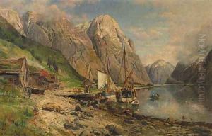 Fisherfolk in a fjord in summer