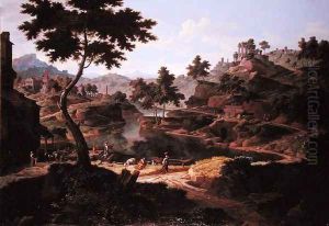 Classical landscape with figures and ruins by Etienne Allegrain
