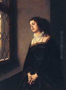 Portrait Of A Lady, Three-Quarter-Length, Wearing Black Robes And Standing Before A Window by Baron Heinrich von Angeli