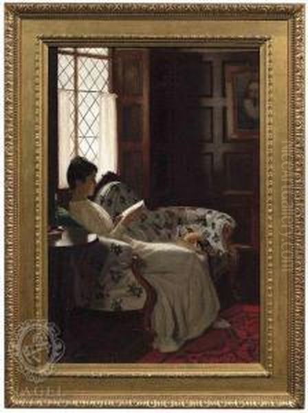 Reading Lady In A Panelled Interior - view 1