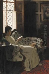 Portrait Of The Artist's Wife, Orah, Reading In A Panelledinterior