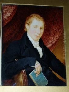 A Miniature Portrait Of A Gentleman, Seated, Holding A Book, Wearing A Black Coat, Frilled White Cravat And Tied Stock by William John Thompson