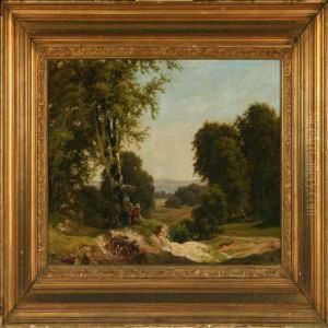 Landscape With Deers,in The Background View Of A Fiord by August Carl Vilhelm Thomsen