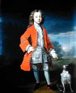 Portrait of a Boy Wearing a Red Jacket with his Spaniel