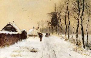 Wood Gatherers On A Country Lane In Winter by Louis Apol