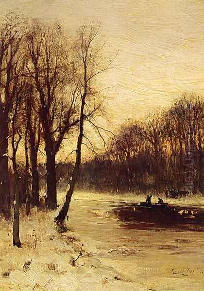 Figures In A Winter Landscape At Dusk - view 1