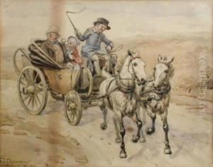 An Elderly Courting Couple Out For A Drive With A Coachman Driving A Pair Of Greys
