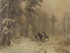 Achter het park a horse and cart in winter by Louis Apol