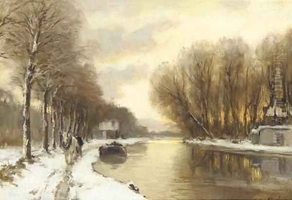 Sunset over a river in winter - view 1