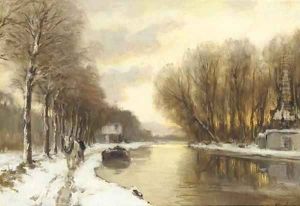 Sunset over a river in winter thumbnail