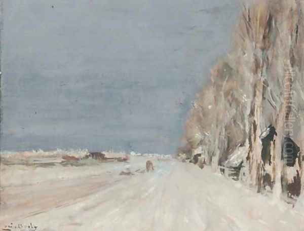 Trees along a snowy lane - view 1