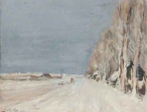 Trees along a snowy lane