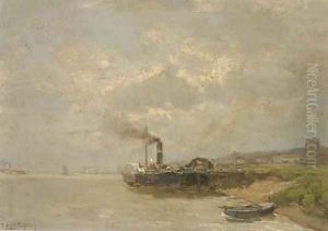 A paddle-steamer along a jetty by Louis Apol