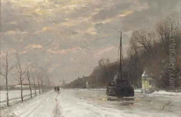 By the canal in winter at dusk - view 1