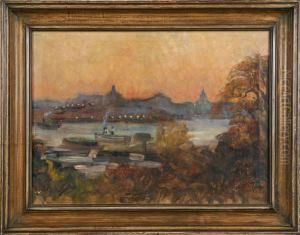 Stockholmsvy, Signerad Och Daterad Hildegard Thorell 1920 by Hildegard Katarina Thorell