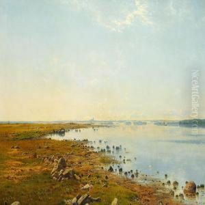 Sommerdag Ved Isefjorden, Motivet Taget Fra Eskildso, I Baggrunden Roskilde Domkirke by Anton Erik Ch. Thorenfeld
