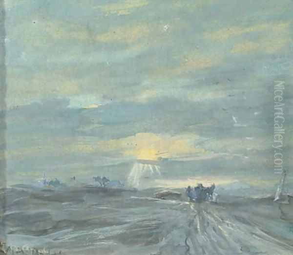 Zonsondergang bij Delden a countryroad at sunset - view 1