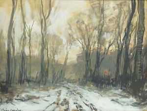 A forest path in winter by Louis Apol
