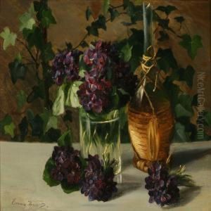 Violets And A Chiantibottle On A Table