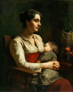Italian Interior With A Mother And Her Sleeping Child by Ludovica Thornam
