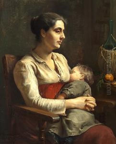 Roman Interior With A Mother And Her Sleeping Child - view 1