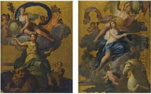 Two Gilded Panels Believed To Come From One Of The Royal Coaches Ofgeorge I by Sir James Thornhill
