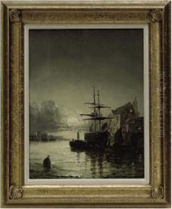 Moonlight On The Thames by William A. Thornley or Thornbery