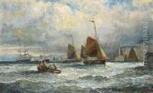Fishing Smacks Off The Entrance To Margate Harbour