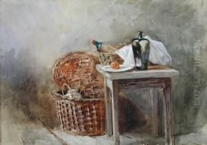 Still Life With Baskets And Bottles by Thomas Thornycroft