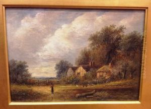 Woman On A Country Lane By Cottages