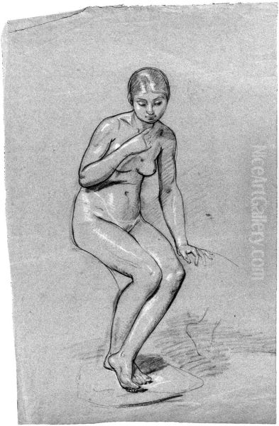 A seated female nude, looking down - view 1