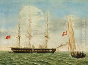 Seascape With An English Warship by Hans Peter Thorsoe