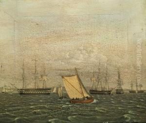 Seascape With Numerous Ships by Hans Peter Thorsoe