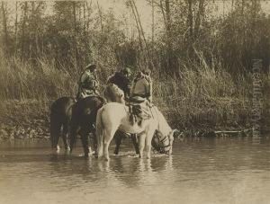 Crow Indians On Horseback by Richard Throssel