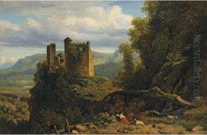 Paysage Au Chateau En Ruine [ ; Landscape With A Castle In Ruins ; Oil On Canvas Signed Lower Right P. Thuillier]