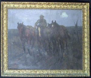 A Man With Horses In An Open Field by Thure Thulstrup