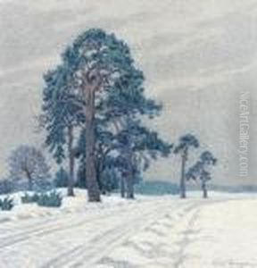 Vinterlandskap Med Tallar by Olof Thunman