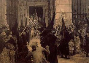 La salida del Cristo de la Pasión en la Semana Santa de Sevilla by Jose Jimenez y Aranda