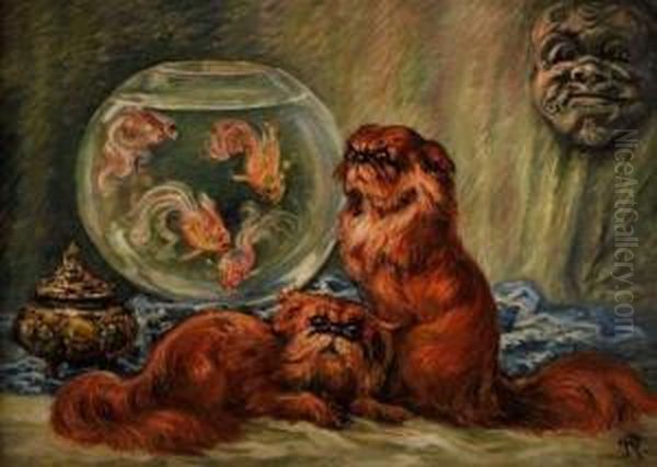 Chiens Pekinois Et Poissons Japonais - view 1