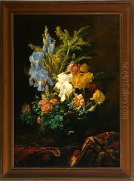 A Flower Still Life On An Oriental Rug. Signed - view 1