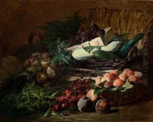The Abundance Of The Fruit And Vegetable Market - A Still Life With Cheries, Peaches And Marrows. by Gabriel Edouard Thurner
