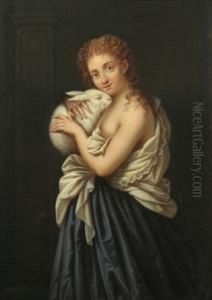 Portrait Eines Madchens Mit Kaninchen Im Arm