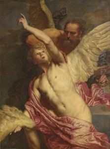 Daedalus Fixing Wings Onto The Shoulders Of Icarus by Pieter Thijs
