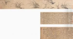 Orchids And Calligraphy by Zhou Tianqiu