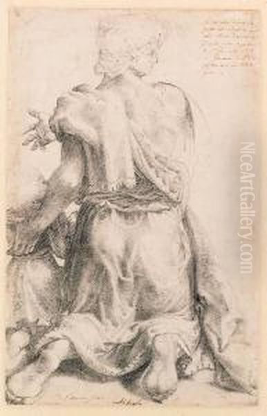 A Kneeling Woman And Child Seen From Behind - view 1