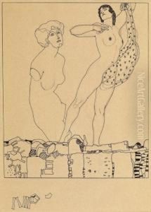Nude With A Statue by Gyula Tichy
